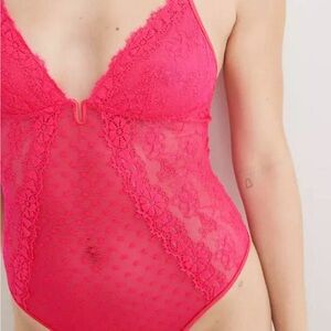 Aerie Neon Pink Lace Bodysuit • NWT • Size Large